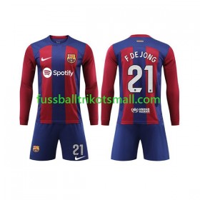 Fußballtrikots FC Barcelona Frenkie de Jong 21 Kinder 2023-2024 Langarm Heimtrikotsatz kaufen